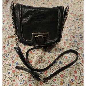 New Small Nine West Black Reptile Crossbody Silver Chain Dress Purse Bag 8x8x3
